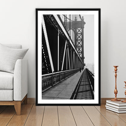 Manhattan Bridge New York City Architecture Print Black and White Art, Framed Art Print White Border Wall Decor