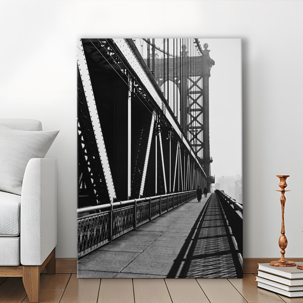 Manhattan Bridge New York City Architecture Print Black and White Art, Canvas Print Wall Art