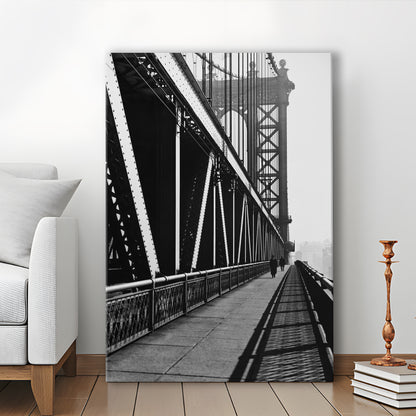 Manhattan Bridge New York City Architecture Print Black and White Art, Canvas Print Wall Art