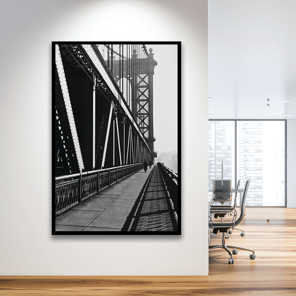 Manhattan Bridge New York City Architecture Print Black and White Art, Framed Art Print Wall Decor