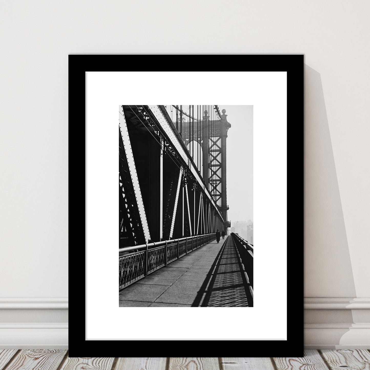 Manhattan Bridge New York City Architecture Print Black and White Art, Framed Art Print White Border Wall Decor