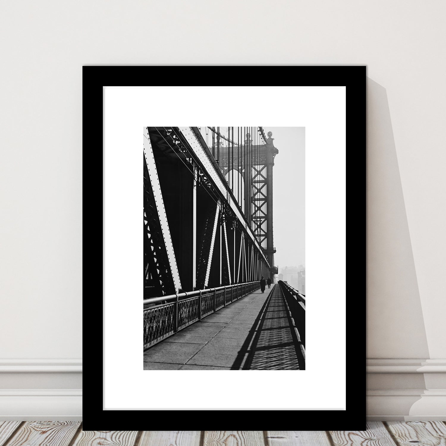 Manhattan Bridge New York City Architecture Print Black and White Art, Framed Art Print White Border Wall Decor