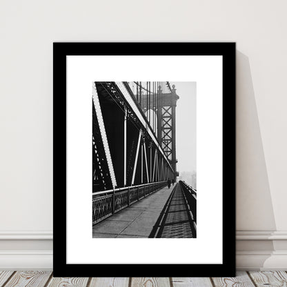 Manhattan Bridge New York City Architecture Print Black and White Art, Framed Art Print White Border Wall Decor