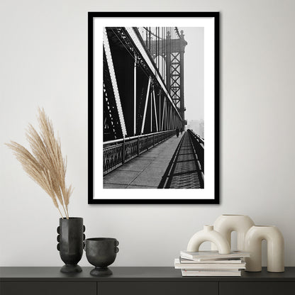 Manhattan Bridge New York City Architecture Print Black and White Art, Framed Art Print White Border Wall Decor