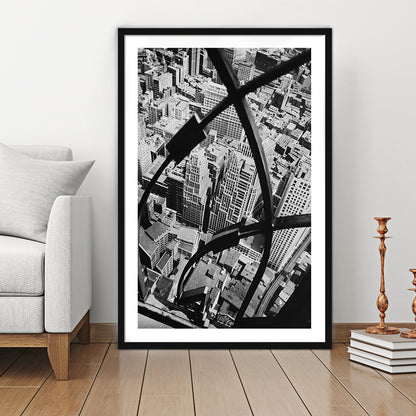 Manhattan New York City View Architecture Print Black and White Art, Framed Art Print White Border Wall Decor