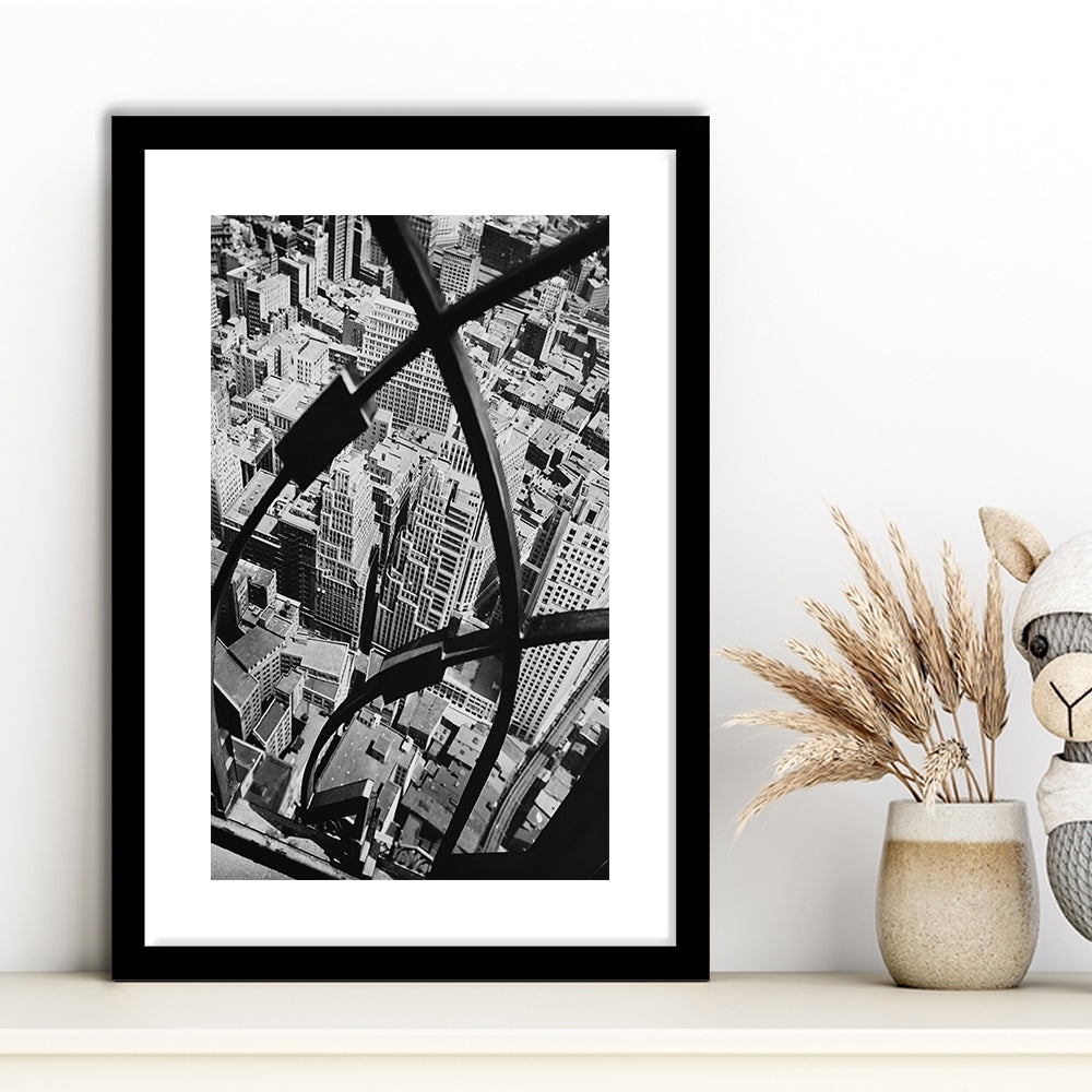 Manhattan New York City View Architecture Print Black and White Art, Framed Art Print White Border Wall Decor
