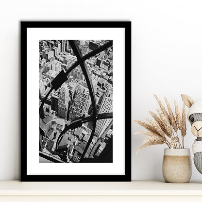 Manhattan New York City View Architecture Print Black and White Art, Framed Art Print White Border Wall Decor