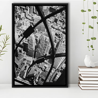 Manhattan New York City View Architecture Print Black and White Art, Floating Framed Canvas Print