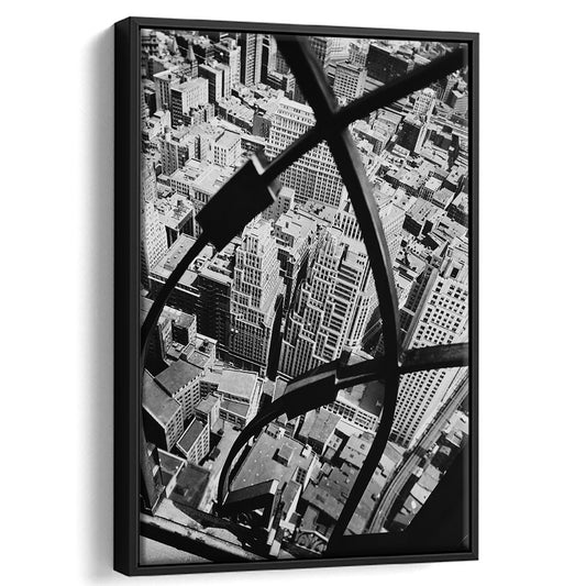 Manhattan New York City View Architecture Print Black and White Art, Floating Framed Canvas Print