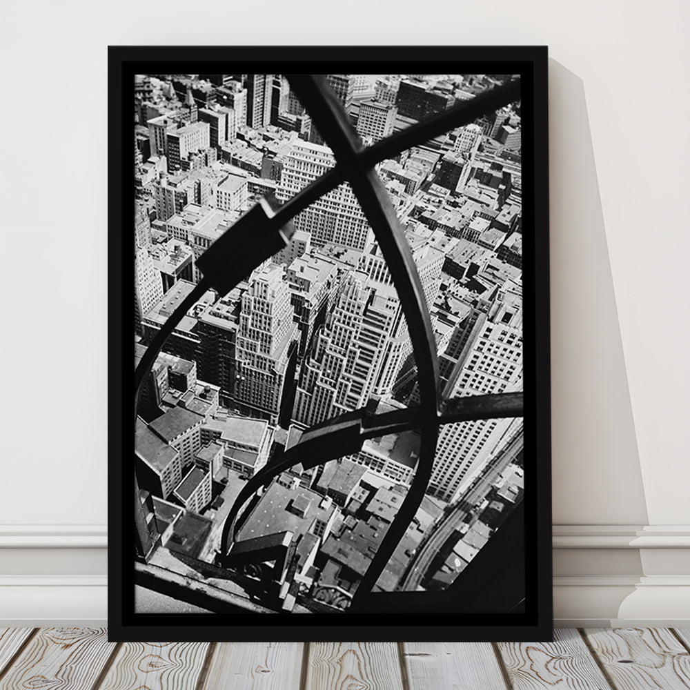 Manhattan New York City View Architecture Print Black and White Art, Floating Framed Canvas Print