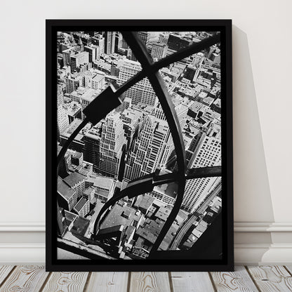 Manhattan New York City View Architecture Print Black and White Art, Floating Framed Canvas Print