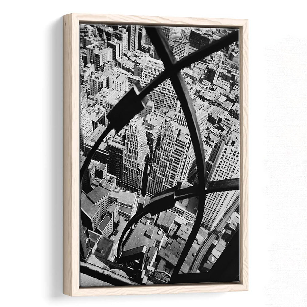 Manhattan New York City View Architecture Print Black and White Art, Floating Framed Canvas Print