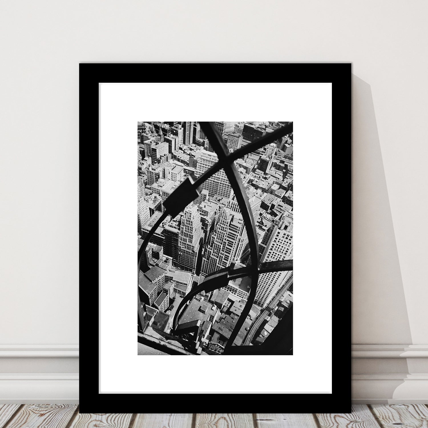 Manhattan New York City View Architecture Print Black and White Art, Framed Art Print White Border Wall Decor