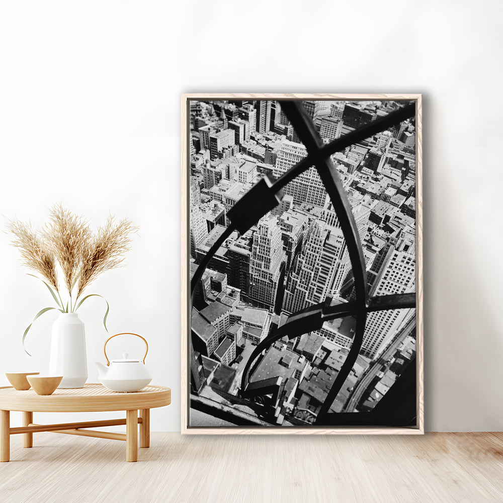 Manhattan New York City View Architecture Print Black and White Art, Floating Framed Canvas Print