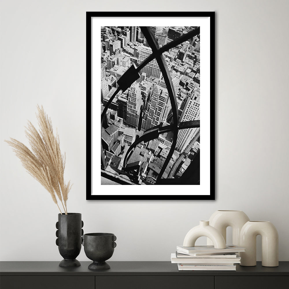Manhattan New York City View Architecture Print Black and White Art, Framed Art Print White Border Wall Decor