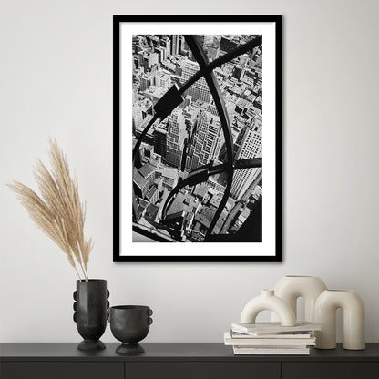 Manhattan New York City View Architecture Print Black and White Art, Framed Art Print White Border Wall Decor