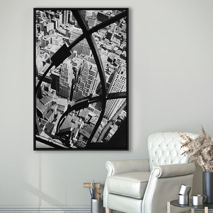 Manhattan New York City View Architecture Print Black and White Art, Floating Framed Canvas Print