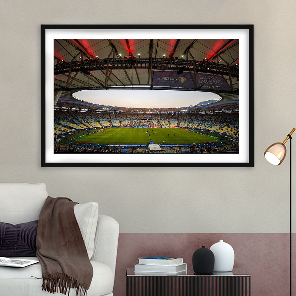 Maracana Stadium 2019, Stadium Canvas, Sport Art, Gift for him, White Border Framed Art Print Wall Decor
