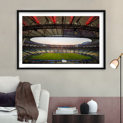 Maracana Stadium 2019, Stadium Canvas, Sport Art, Gift for him, White Border Framed Art Print Wall Decor