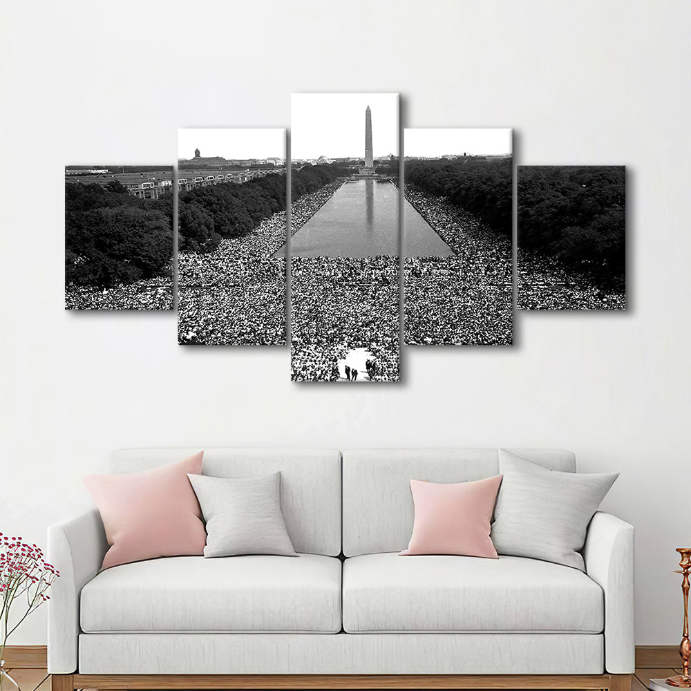 March on Washington Print, Black and White Wall Art, Black History Month, 60s Decor, Mixed 5 Pieces Canvas Print