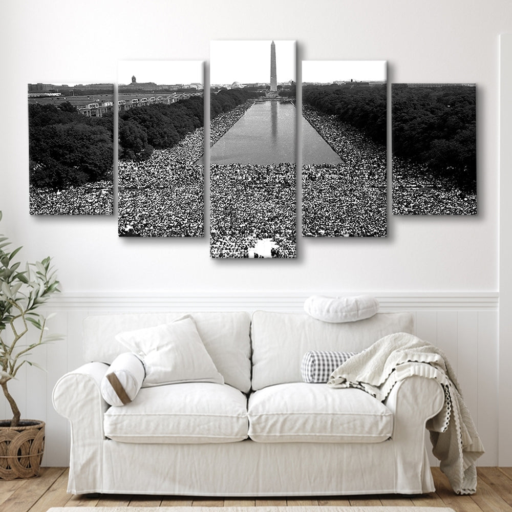 March on Washington Print, Black and White Wall Art, Black History Month, 60s Decor, Mixed 5 Pieces Canvas Print