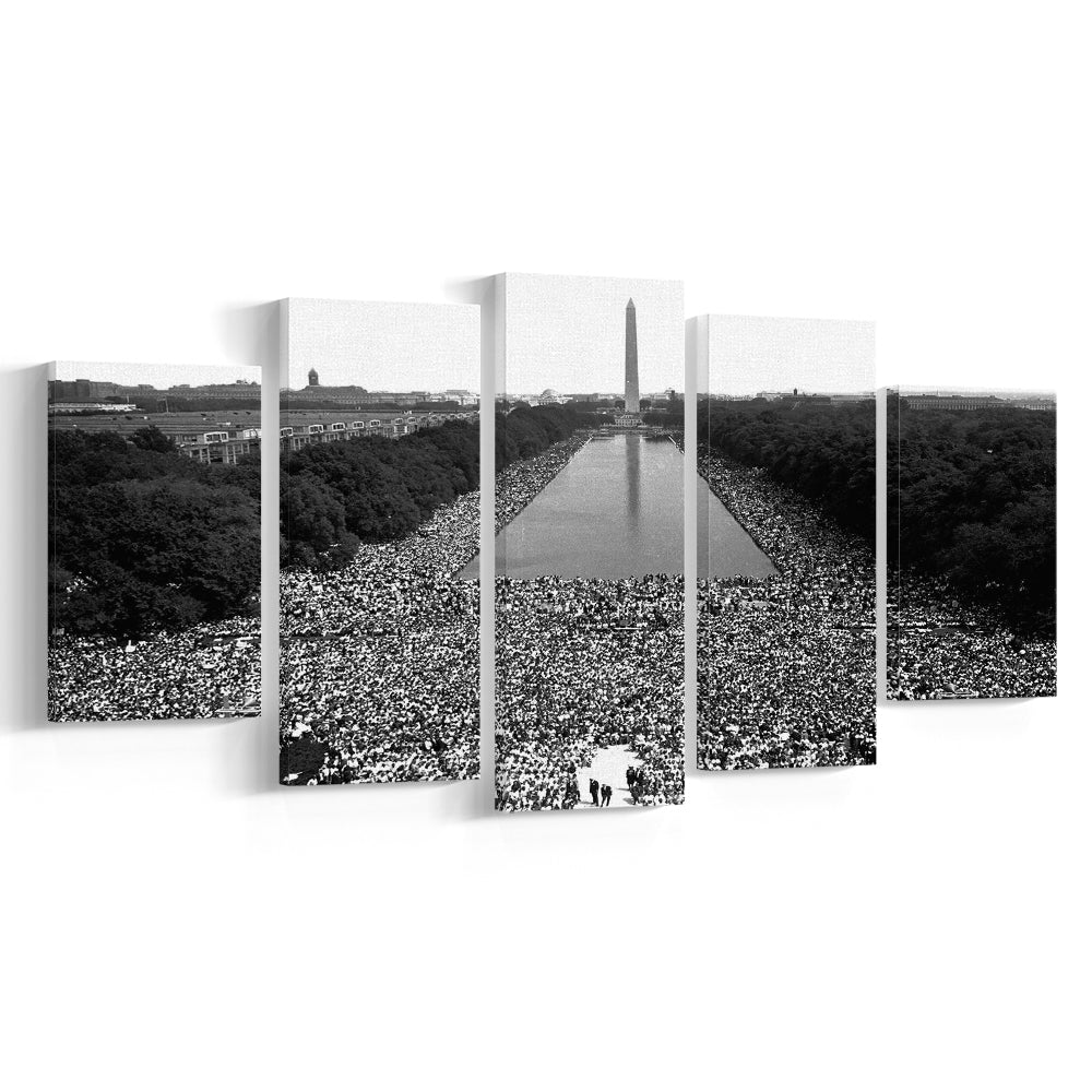 March on Washington Print, Black and White Wall Art, Black History Month, 60s Decor, Mixed 5 Pieces Canvas Print