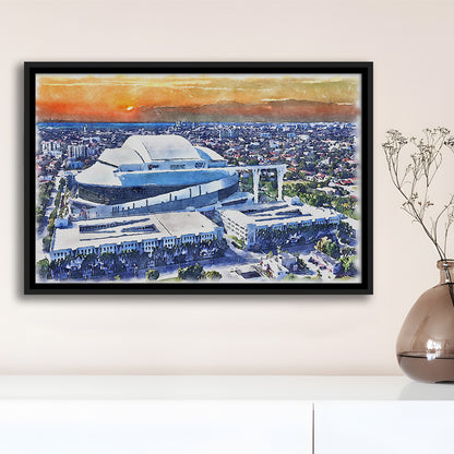 Marlins Baseball Stadium, LoanDepot Park Watercolor, Sport Gift Art, Framed Canvas Print Wall Art