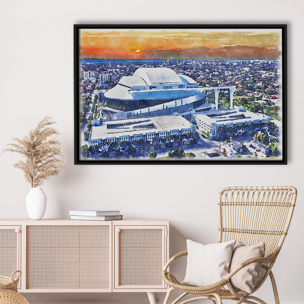 Marlins Baseball Stadium, LoanDepot Park Watercolor, Sport Gift Art, Framed Canvas Print Wall Art