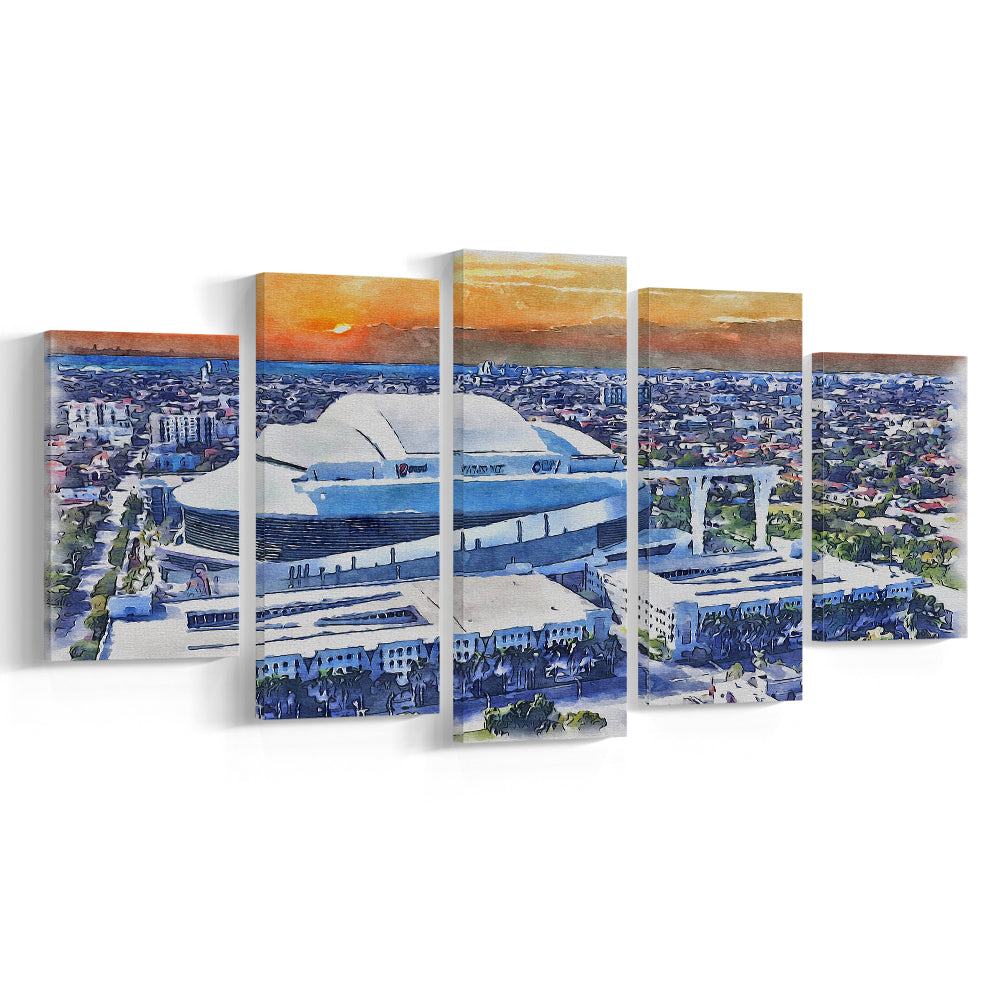 Marlins Baseball Stadium, LoanDepot Park Watercolor, Sport Art, Mixed 5 Panel, Canvas Print Wall Art