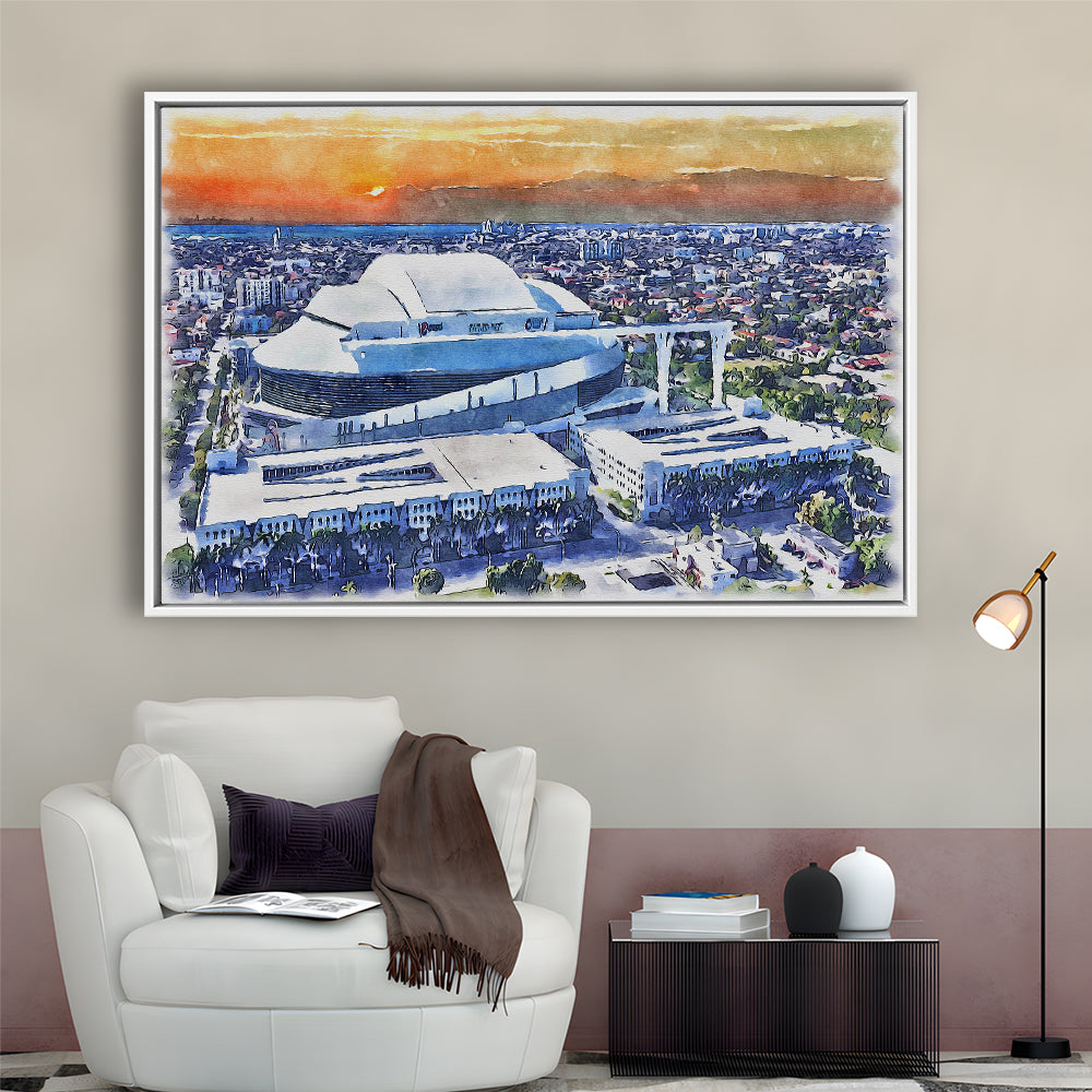 Marlins Baseball Stadium, LoanDepot Park Watercolor, Sport Gift Art, Framed Canvas Print Wall Art