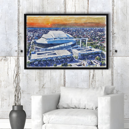 Marlins Baseball Stadium, LoanDepot Park Watercolor, Sport Gift Art, Framed Canvas Print Wall Art