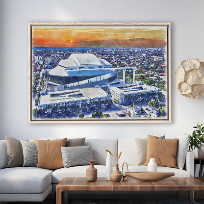 Marlins Baseball Stadium, LoanDepot Park Watercolor, Sport Gift Art, Framed Canvas Print Wall Art
