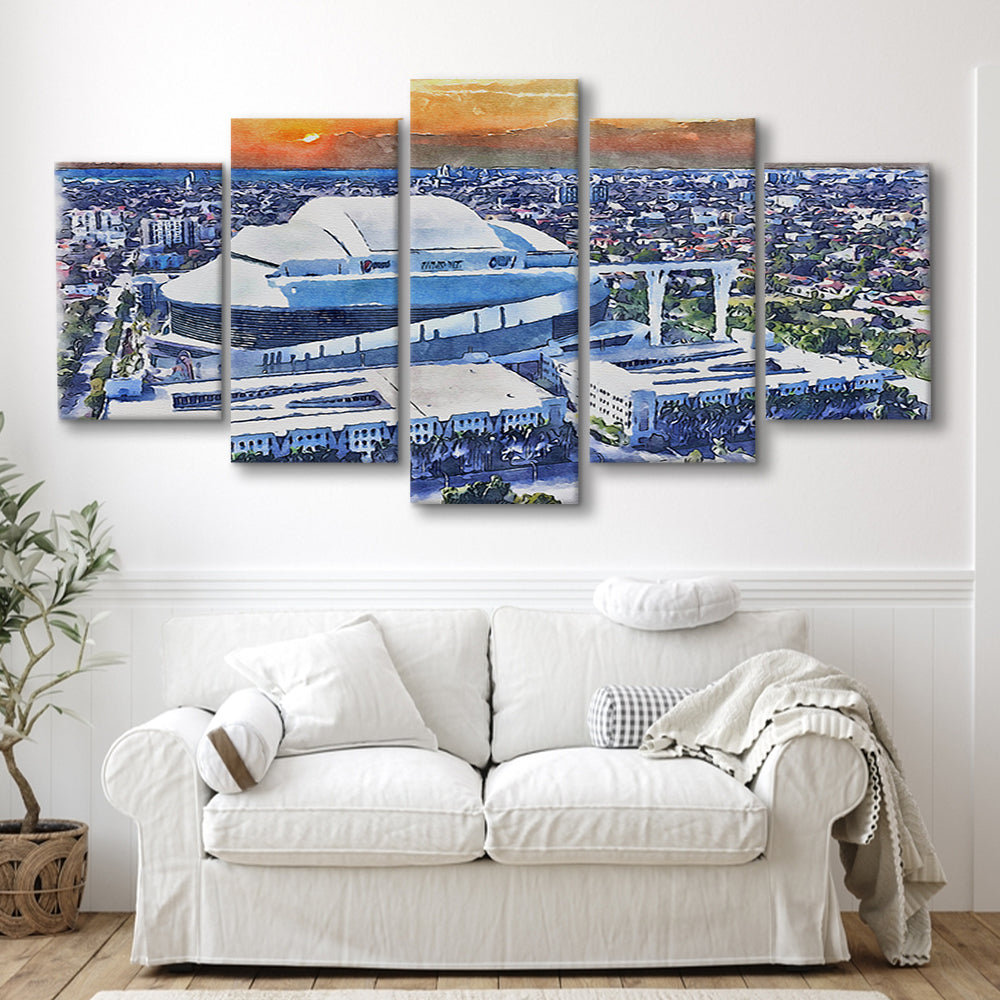 Marlins Baseball Stadium, LoanDepot Park Watercolor, Sport Art, Mixed 5 Panel, Canvas Print Wall Art