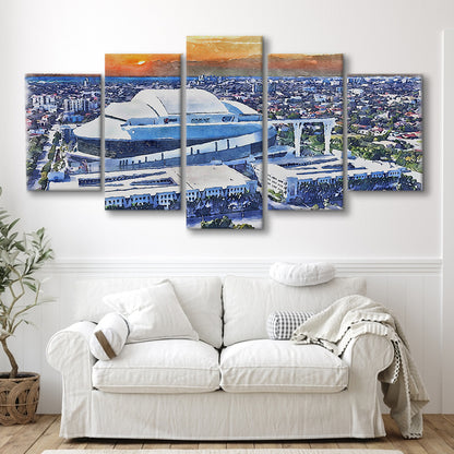 Marlins Baseball Stadium, LoanDepot Park Watercolor, Sport Art, Mixed 5 Panel, Canvas Print Wall Art