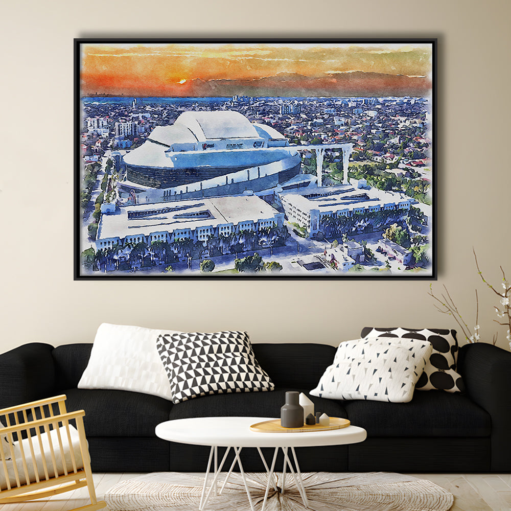 Marlins Baseball Stadium, LoanDepot Park Watercolor, Sport Gift Art, Framed Canvas Print Wall Art