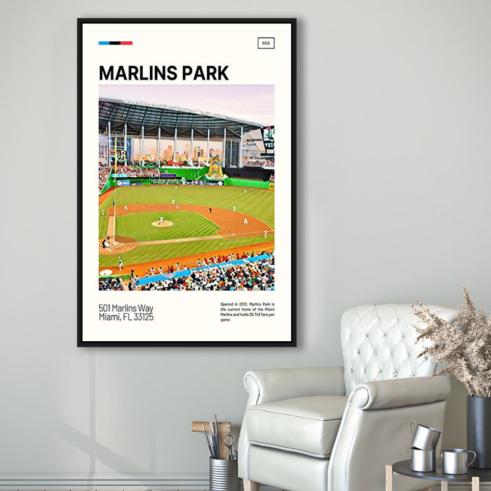 Marlins Park Print, Miami Marlins Stadium Canvas Art, Man Cave Gift, Floating Framed Canvas Print Wall Art