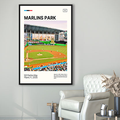 Marlins Park Print, Miami Marlins Stadium Canvas Art, Man Cave Gift, Floating Framed Canvas Print Wall Art