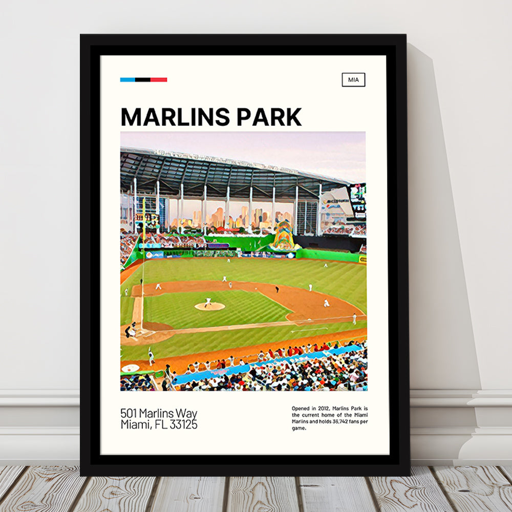 Marlins Park Print, Miami Marlins Stadium Canvas Art, Man Cave Gift, Floating Framed Canvas Print Wall Art