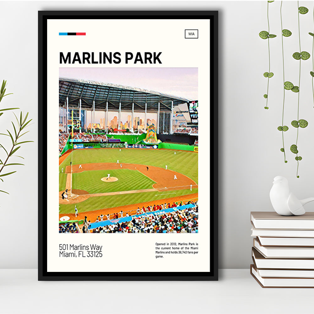 Marlins Park Print, Miami Marlins Stadium Canvas Art, Man Cave Gift, Floating Framed Canvas Print Wall Art