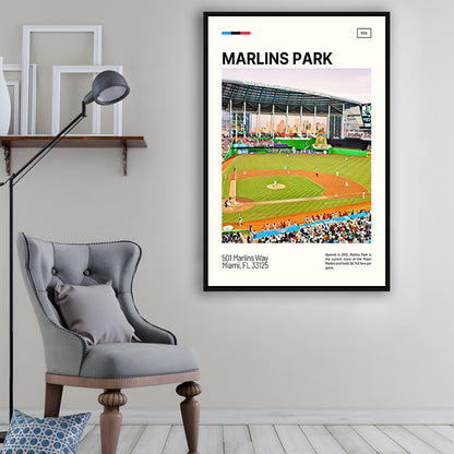 Marlins Park Print, Miami Marlins Stadium Canvas Art, Man Cave Gift, Floating Framed Canvas Print Wall Art