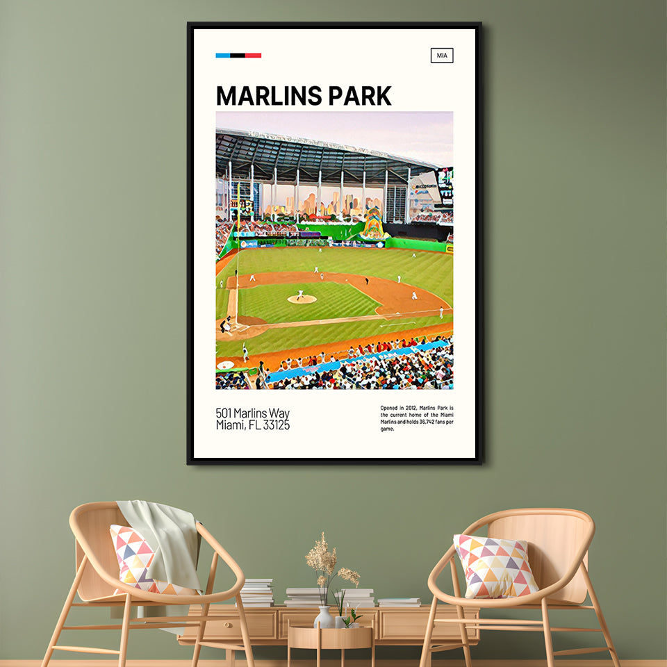 Marlins Park Print, Miami Marlins Stadium Canvas Art, Man Cave Gift, Floating Framed Canvas Print Wall Art