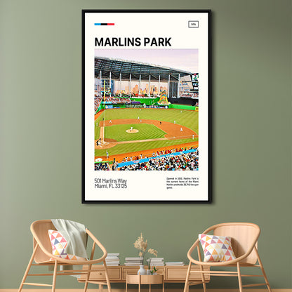 Marlins Park Print, Miami Marlins Stadium Canvas Art, Man Cave Gift, Floating Framed Canvas Print Wall Art