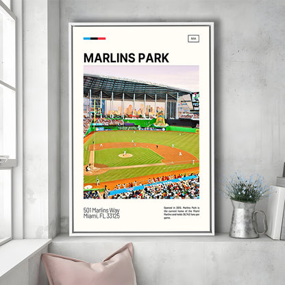 Marlins Park Print, Miami Marlins Stadium Canvas Art, Man Cave Gift, Floating Framed Canvas Print Wall Art