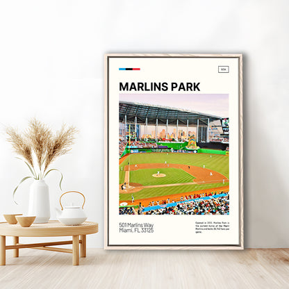 Marlins Park Print, Miami Marlins Stadium Canvas Art, Man Cave Gift, Floating Framed Canvas Print Wall Art