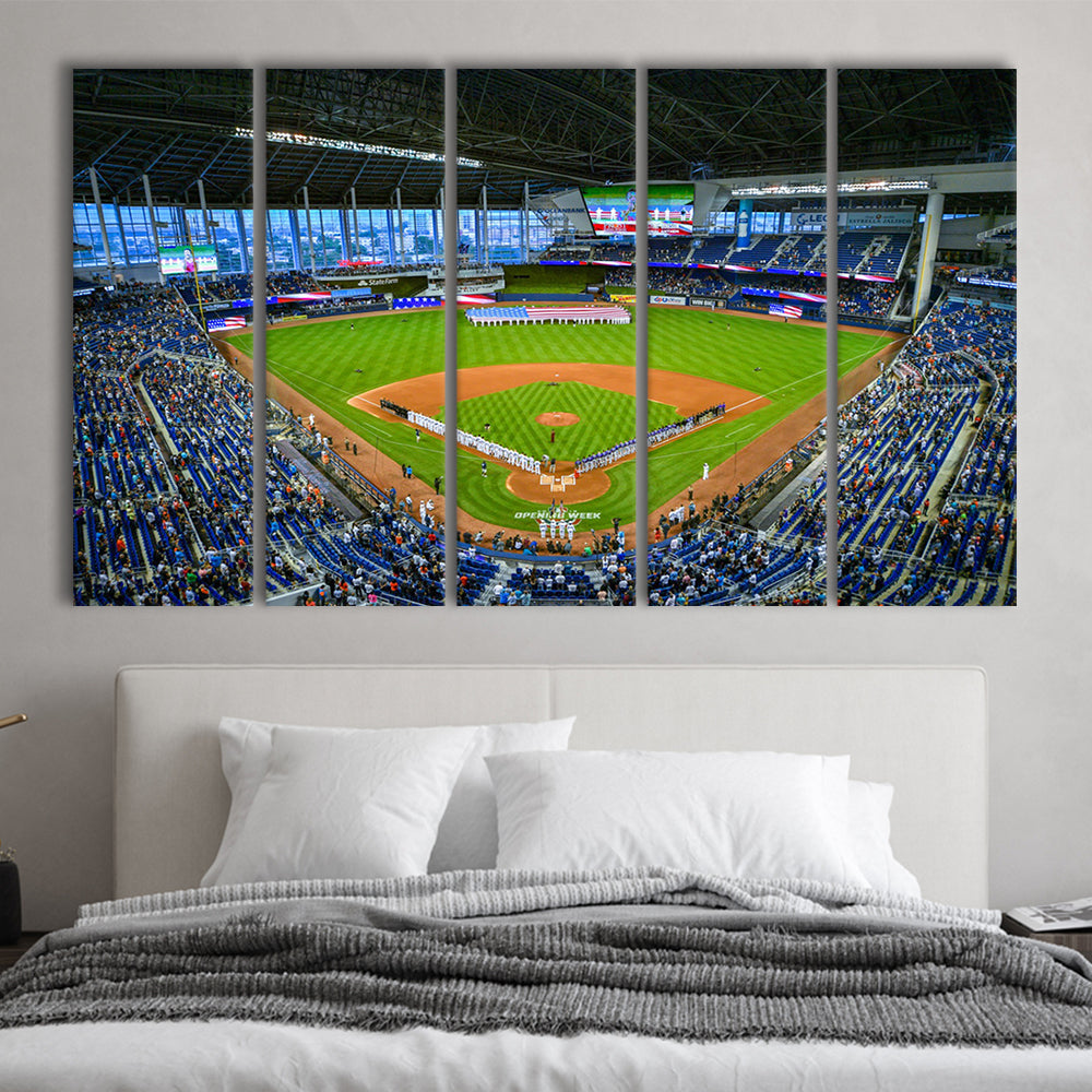 Marlins Park, Stadium Canvas, Sport Art, 5 Panel B, Extra Large Canvas, Canvas Print Wall Art