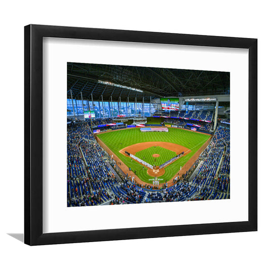 Marlins Park, Stadium Canvas, Sport Art, Gift for him, White Border Framed Art Print Wall Decor