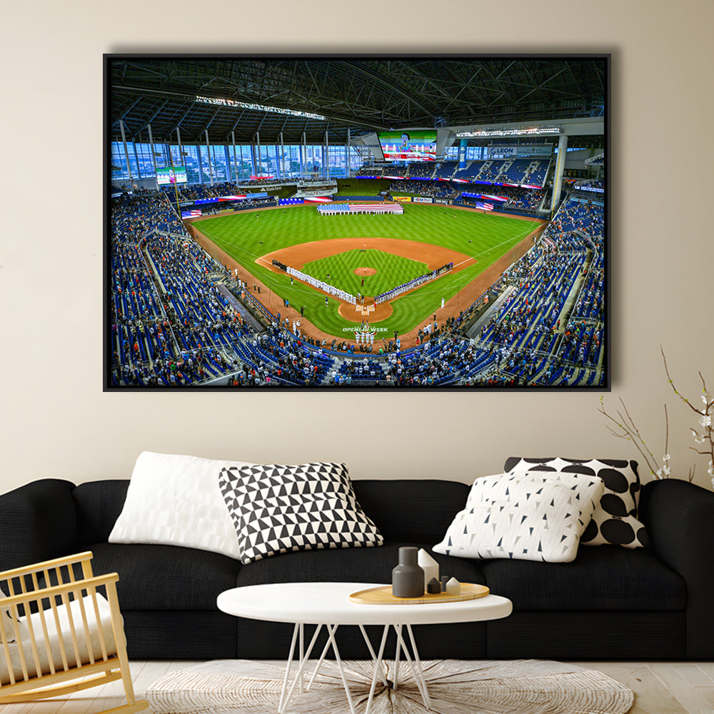 Marlins Park, Stadium Canvas, Sport Art, Framed Canvas Print Wall Art, Floating Frame