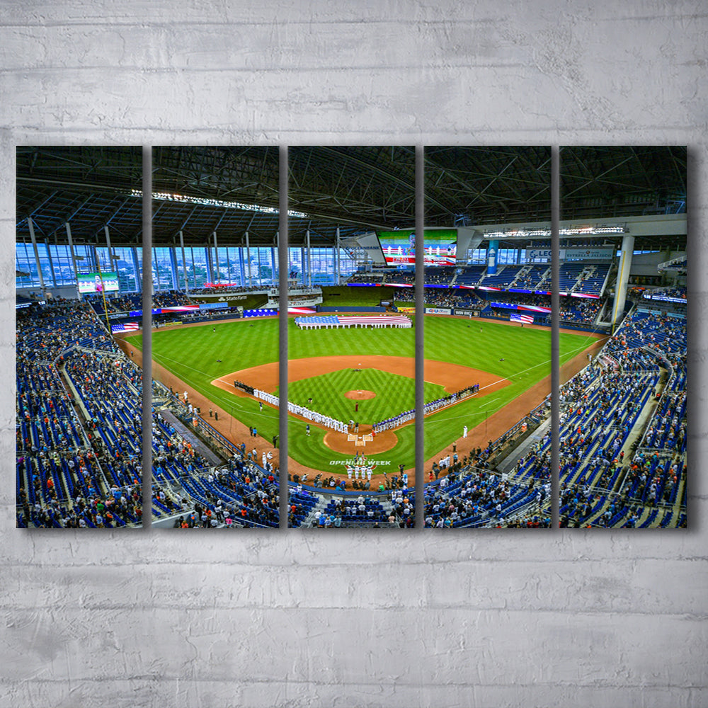 Marlins Park, Stadium Canvas, Sport Art, 5 Panel B, Extra Large Canvas, Canvas Print Wall Art