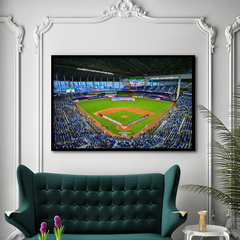 Marlins Park, Stadium Canvas, Sport Art, Gift for him, Framed Art Print Wall Decor, Picture Framed