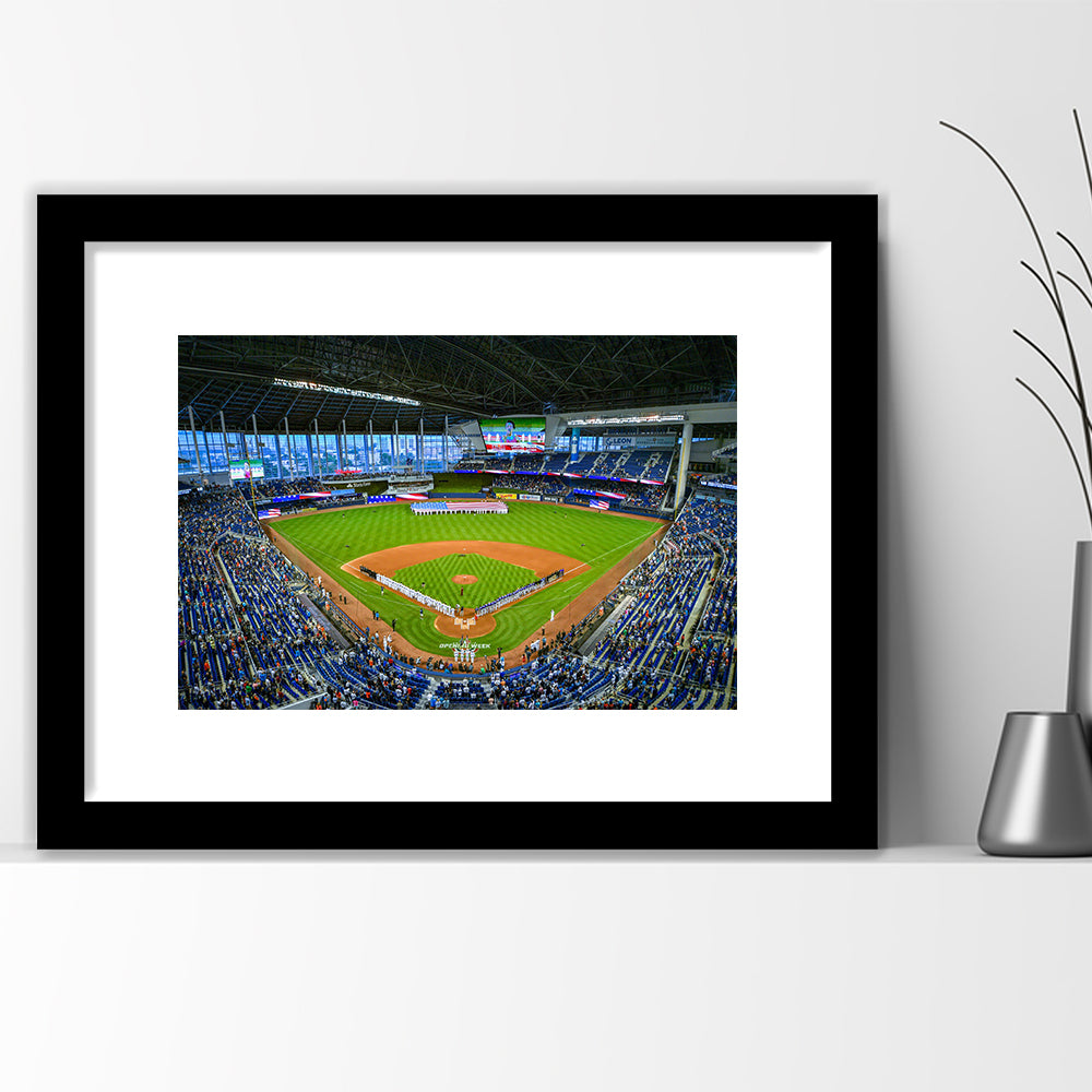 Marlins Park, Stadium Canvas, Sport Art, Gift for him, White Border Framed Art Print Wall Decor